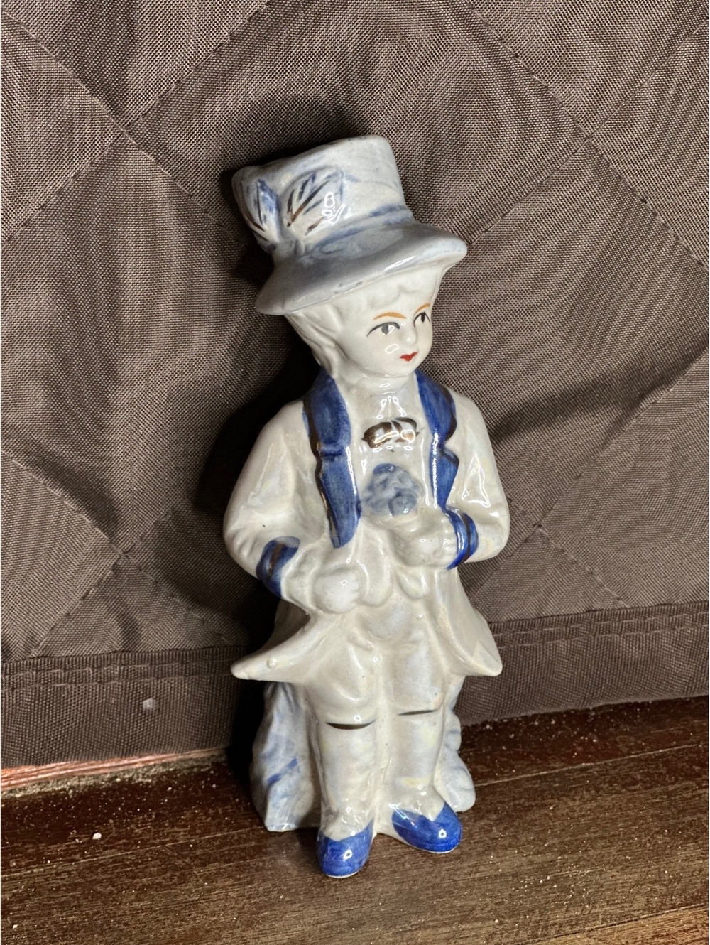 Vintage Porcelain Figurine of a Gentleman in Blue and White